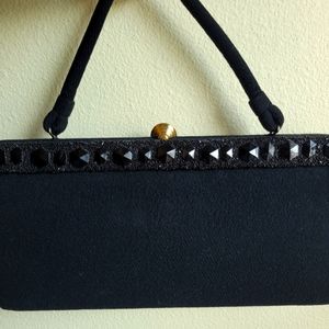 VINTAGE 1960 BLACK FABRIC SOURE BAG NEW YORK.